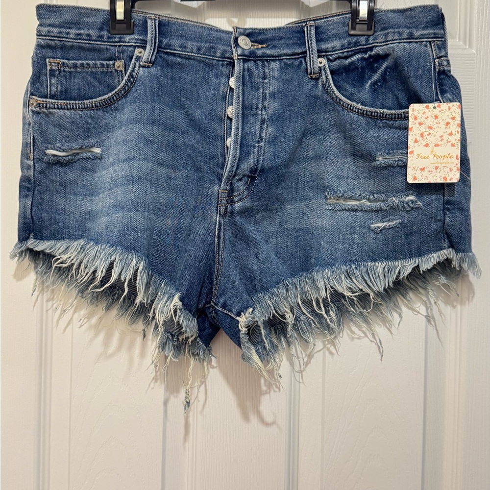 Free People Frayed Hem Jean Shorts - Blue